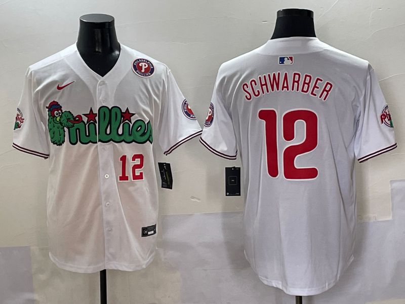 Men Philadelphia Phillies #12 Schwarber White three generations Joint Name Nike 2025 MLB Jersey style 6->philadelphia phillies->MLB Jersey
